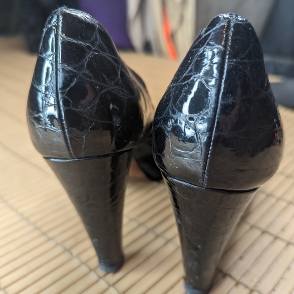 kate spade new york shoes black alligator embossed leather 4" heels open toe wom - Picture 5 of 11